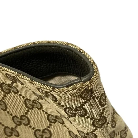 Gucci Tote GG Pattern Icon Bit Beige Dark Brown Khaki Leather - Picture 13 of 15
